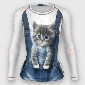 Женский рашгард 3D с принтом Котёнок в кармане джинс в Петрозаводске,  |  | 