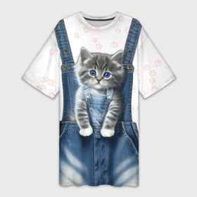 Платье-футболка 3D с принтом Котёнок в кармане джинс в Петрозаводске,  |  | 