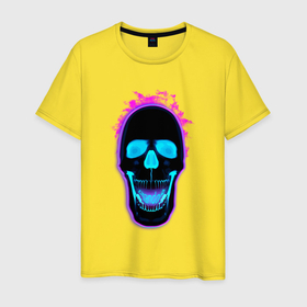 Мужская футболка хлопок с принтом Standoff 2 skull art neon в Белгороде, 100% хлопок | прямой крой, круглый вырез горловины, длина до линии бедер, слегка спущенное плечо. | 