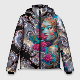 Мужская зимняя куртка 3D с принтом Japanese beauty   irezumi в Белгороде, верх — 100% полиэстер; подкладка — 100% полиэстер; утеплитель — 100% полиэстер | длина ниже бедра, свободный силуэт Оверсайз. Есть воротник-стойка, отстегивающийся капюшон и ветрозащитная планка. 

Боковые карманы с листочкой на кнопках и внутренний карман на молнии. | 