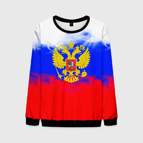 Мужской свитшот 3D с принтом Russia флаг герб в Петрозаводске, 100% полиэстер с мягким внутренним слоем | круглый вырез горловины, мягкая резинка на манжетах и поясе, свободная посадка по фигуре | 
