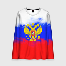 Мужской лонгслив 3D с принтом Russia флаг герб в Петрозаводске, 100% полиэстер | длинные рукава, круглый вырез горловины, полуприлегающий силуэт | 