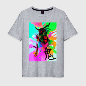 Мужская футболка хлопок Oversize с принтом Демон Они   искусство   Япония в Санкт-Петербурге, 100% хлопок | свободный крой, круглый ворот, “спинка” длиннее передней части | 