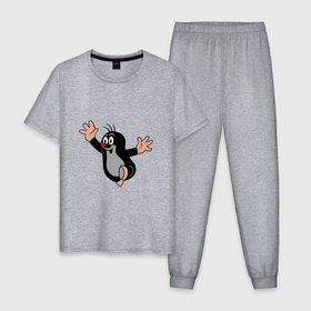 Мужская пижама хлопок с принтом Чешский крот из мультика , 100% хлопок | брюки и футболка прямого кроя, без карманов, на брюках мягкая резинка на поясе и по низу штанин
 | 