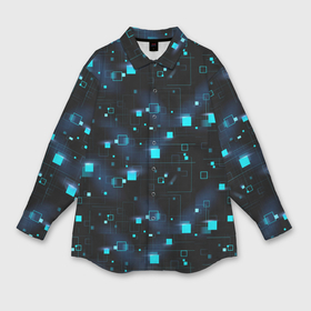 Мужская рубашка oversize 3D с принтом Светящиеся неоновые квадраты в Екатеринбурге,  |  | Тематика изображения на принте: 