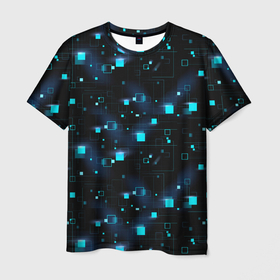 Мужская футболка 3D с принтом Светящиеся неоновые квадраты в Екатеринбурге, 100% полиэфир | прямой крой, круглый вырез горловины, длина до линии бедер | 