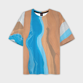 Мужская футболка oversize 3D с принтом Голубые и коричневые краски ,  |  | 