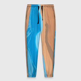 Мужские брюки 3D с принтом Голубые и коричневые краски , 100% полиэстер | манжеты по низу, эластичный пояс регулируется шнурком, по бокам два кармана без застежек, внутренняя часть кармана из мелкой сетки | 