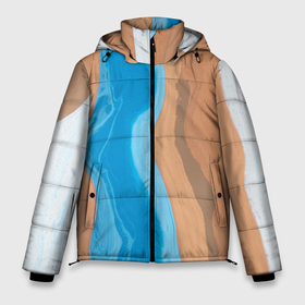 Мужская зимняя куртка 3D с принтом Голубые и коричневые краски в Новосибирске, верх — 100% полиэстер; подкладка — 100% полиэстер; утеплитель — 100% полиэстер | длина ниже бедра, свободный силуэт Оверсайз. Есть воротник-стойка, отстегивающийся капюшон и ветрозащитная планка. 

Боковые карманы с листочкой на кнопках и внутренний карман на молнии. | 