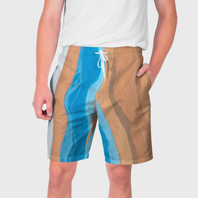Мужские шорты 3D с принтом Голубые и коричневые краски в Екатеринбурге,  полиэстер 100% | прямой крой, два кармана без застежек по бокам. Мягкая трикотажная резинка на поясе, внутри которой широкие завязки. Длина чуть выше колен | 