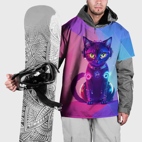 Накидка на куртку 3D с принтом Кибер кошка в Новосибирске, 100% полиэстер |  | Тематика изображения на принте: 