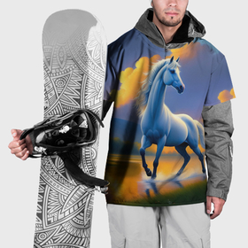 Накидка на куртку 3D с принтом Белая лошадь на рассвете в Петрозаводске, 100% полиэстер |  | 