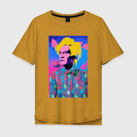 Мужская футболка хлопок Oversize с принтом Andy Warhol   self portrait   pop art , 100% хлопок | свободный крой, круглый ворот, “спинка” длиннее передней части | 