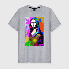 Мужская футболка хлопок Slim с принтом Mona Lisa   Gioconda painting в Тюмени, 92% хлопок, 8% лайкра | приталенный силуэт, круглый вырез ворота, длина до линии бедра, короткий рукав | 