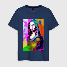 Мужская футболка хлопок с принтом Mona Lisa   Gioconda painting в Тюмени, 100% хлопок | прямой крой, круглый вырез горловины, длина до линии бедер, слегка спущенное плечо. | 