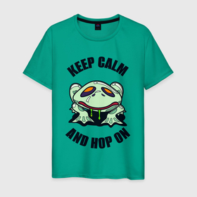 Мужская футболка хлопок с принтом Keep calm and hop on в Кировске, 100% хлопок | прямой крой, круглый вырез горловины, длина до линии бедер, слегка спущенное плечо. | 