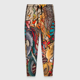 Мужские брюки 3D с принтом Иредзуми: демон и дракон в Кировске, 100% полиэстер | манжеты по низу, эластичный пояс регулируется шнурком, по бокам два кармана без застежек, внутренняя часть кармана из мелкой сетки | 