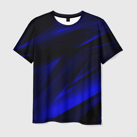 Мужская футболка 3D с принтом Geometry blue stripes в Кировске, 100% полиэфир | прямой крой, круглый вырез горловины, длина до линии бедер | 
