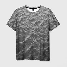 Мужская футболка 3D с принтом Серые волны в Тюмени, 100% полиэфир | прямой крой, круглый вырез горловины, длина до линии бедер | 