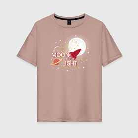 Женская футболка хлопок Oversize с принтом лунный свет в Курске, 100% хлопок | свободный крой, круглый ворот, спущенный рукав, длина до линии бедер
 | Тематика изображения на принте: 