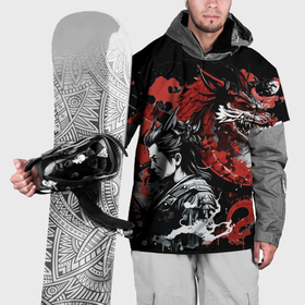 Накидка на куртку 3D с принтом Японский самурай с драконом в Новосибирске, 100% полиэстер |  | 