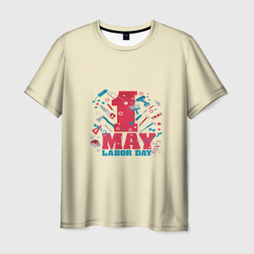 Мужская футболка 3D с принтом 1 мая   праздник труда в Новосибирске, 100% полиэфир | прямой крой, круглый вырез горловины, длина до линии бедер | 