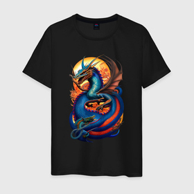 Мужская футболка хлопок с принтом Japanese dragon   irezumi в Тюмени, 100% хлопок | прямой крой, круглый вырез горловины, длина до линии бедер, слегка спущенное плечо. | 