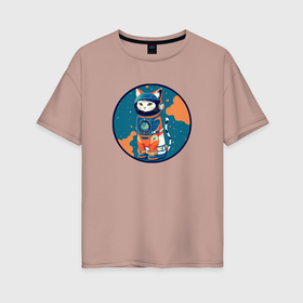 Женская футболка хлопок Oversize с принтом Японский кот космонавт в Тюмени, 100% хлопок | свободный крой, круглый ворот, спущенный рукав, длина до линии бедер
 | 