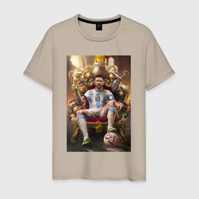 Мужская футболка хлопок с принтом Футболист лионель месси в Тюмени, 100% хлопок | прямой крой, круглый вырез горловины, длина до линии бедер, слегка спущенное плечо. | 