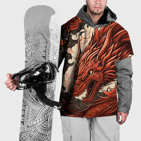 Накидка на куртку 3D с принтом Японский краcный дракон в Санкт-Петербурге, 100% полиэстер |  | 