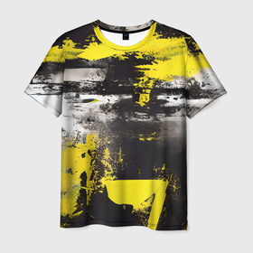 Мужская футболка 3D с принтом Черно желтая абстракция, нейросеть в Тюмени, 100% полиэфир | прямой крой, круглый вырез горловины, длина до линии бедер | 