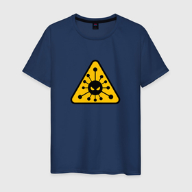 Мужская футболка хлопок с принтом Вирус   знак предупреждение в Белгороде, 100% хлопок | прямой крой, круглый вырез горловины, длина до линии бедер, слегка спущенное плечо. | 