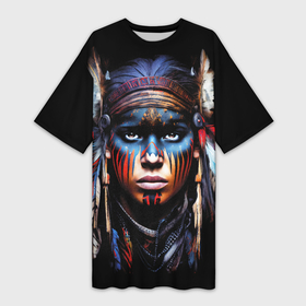 Платье-футболка 3D с принтом Индианка воин племени ,  |  | 