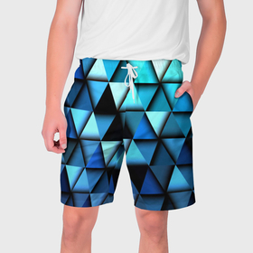Мужские шорты 3D с принтом blue triangle в Петрозаводске,  полиэстер 100% | прямой крой, два кармана без застежек по бокам. Мягкая трикотажная резинка на поясе, внутри которой широкие завязки. Длина чуть выше колен | 