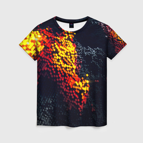 Женская футболка 3D с принтом огненные кубы клетка , 100% полиэфир ( синтетическое хлопкоподобное полотно) | прямой крой, круглый вырез горловины, длина до линии бедер | 