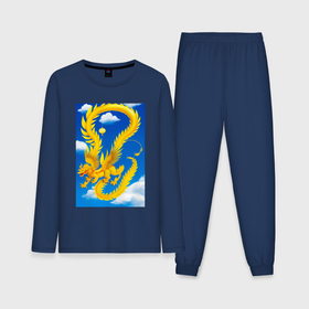 Мужская пижама с лонгсливом хлопок с принтом Китайский дракон в небе в Тюмени,  |  | Тематика изображения на принте: 