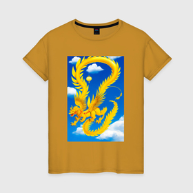 Женская футболка хлопок с принтом Китайский дракон в небе в Тюмени, 100% хлопок | прямой крой, круглый вырез горловины, длина до линии бедер, слегка спущенное плечо | 
