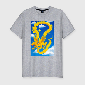 Мужская футболка хлопок Slim с принтом Китайский дракон в небе в Тюмени, 92% хлопок, 8% лайкра | приталенный силуэт, круглый вырез ворота, длина до линии бедра, короткий рукав | Тематика изображения на принте: 
