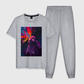 Мужская пижама хлопок с принтом Disco Elysium   Взрыв мозга в Санкт-Петербурге, 100% хлопок | брюки и футболка прямого кроя, без карманов, на брюках мягкая резинка на поясе и по низу штанин
 | 