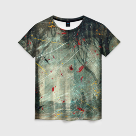 Женская футболка 3D с принтом Абстрактные листья, краски и тени в Петрозаводске, 100% полиэфир ( синтетическое хлопкоподобное полотно) | прямой крой, круглый вырез горловины, длина до линии бедер | Тематика изображения на принте: 