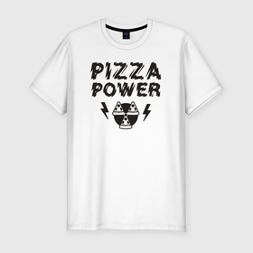 Мужская футболка хлопок Slim с принтом Pizza power в Новосибирске, 92% хлопок, 8% лайкра | приталенный силуэт, круглый вырез ворота, длина до линии бедра, короткий рукав | 