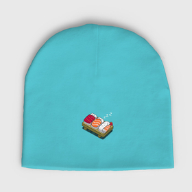 Мужская шапка демисезонная с принтом Спящие суши ,  |  | Тематика изображения на принте: 