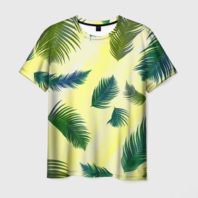 Мужская футболка 3D с принтом Тропический листопад в Петрозаводске, 100% полиэфир | прямой крой, круглый вырез горловины, длина до линии бедер | Тематика изображения на принте: 