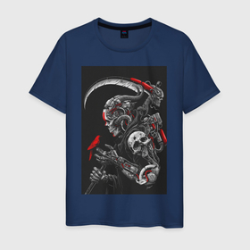 Мужская футболка хлопок с принтом Скелет с косой тату в Санкт-Петербурге, 100% хлопок | прямой крой, круглый вырез горловины, длина до линии бедер, слегка спущенное плечо. | Тематика изображения на принте: 