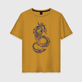 Женская футболка хлопок Oversize с принтом Черный дракон контуром в Кировске, 100% хлопок | свободный крой, круглый ворот, спущенный рукав, длина до линии бедер
 | 