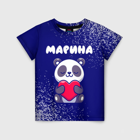 Детская футболка 3D с принтом Марина панда с сердечком , 100% гипоаллергенный полиэфир | прямой крой, круглый вырез горловины, длина до линии бедер, чуть спущенное плечо, ткань немного тянется | 