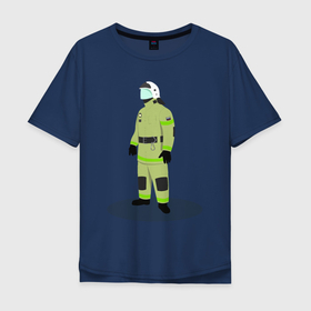 Мужская футболка хлопок Oversize с принтом Пожарный МЧС России в Кировске, 100% хлопок | свободный крой, круглый ворот, “спинка” длиннее передней части | Тематика изображения на принте: 
