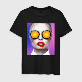 Мужская футболка хлопок с принтом Портрет девушки в больших солнечных очках в Петрозаводске, 100% хлопок | прямой крой, круглый вырез горловины, длина до линии бедер, слегка спущенное плечо. | 