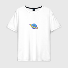Мужская футболка хлопок Oversize с принтом Весёлая планета с кольцами в стиле 90 х в Петрозаводске, 100% хлопок | свободный крой, круглый ворот, “спинка” длиннее передней части | 