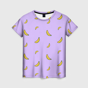 Женская футболка 3D с принтом Паттерн   бананы в Тюмени, 100% полиэфир ( синтетическое хлопкоподобное полотно) | прямой крой, круглый вырез горловины, длина до линии бедер | 